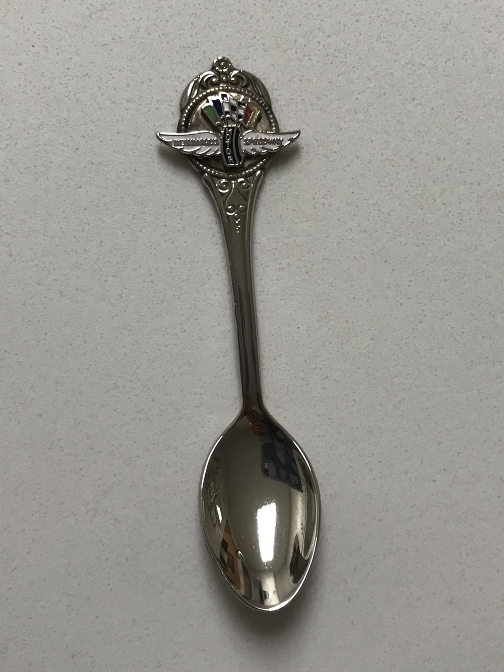 Vintage Silver Collector Indianapolis Motor Speedway Spoon Colorful Flags  Crest